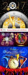 Vectors - Christmas Backgrounds with Clocks 6