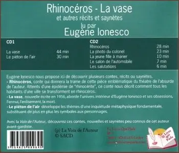 Rhinocéros - La vase et autres récits et saynètes Lu par Eugène Ionesco