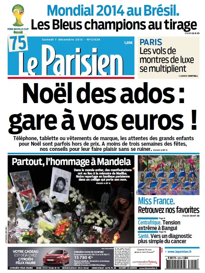 Le Parisien + Journal de Paris du Samedi 7 Décembre 2013