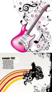 Pink guitar on white background and background white silhouette