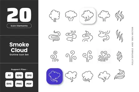 EE - Smoke Outline Icons - Mist Fog Smell Gas Steam VVKNWC2