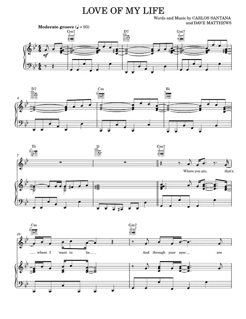 Love Of My Life (feat. Dave Matthews) - Dave Matthews, Santana (Piano-Vocal-Guitar)