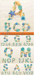 Sea life font on sand background vector