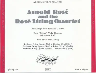 Arnold Rosé and the Rosé String Quartet · Bach · Beethoven [2CD set] [Re-post][New Links]