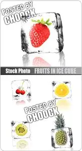 Fruits in ice cube - Stock Photo