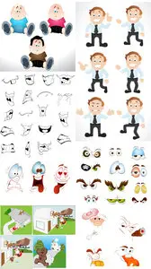 Cartoon Characters Vector Set with Brushes