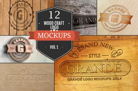 CreativeMarket - 12 Wood Craft Logo Mockups Vol. 1