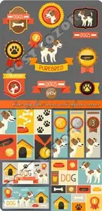 Cute dog flat icons and objects vector