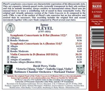 Markand Thakar, Baltimore Chamber Orchestra - Ignaz Pleyel: Symphonies Concertantes, Violin Concerto (2009)