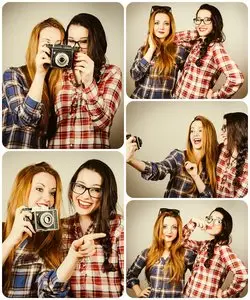 Funny Hipster Girls Taking Pictures with Camera