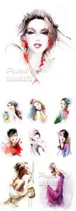Stock Photo - Hand Drawn Watercolor Woman