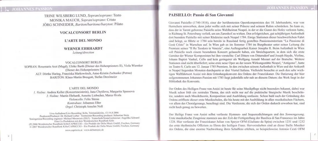 Paisiello - Passio di San Giovanni (L'Arte del Mondo, Ehrhardt) (2009)