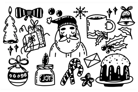 Christmas and New year doodle vector set. Winter