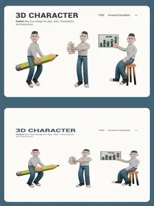 Writer 3D Cartoon Character for Presentations 52VSBT7