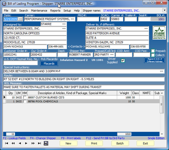 Starre Enterprises Star Bill of Lading 8.7.5