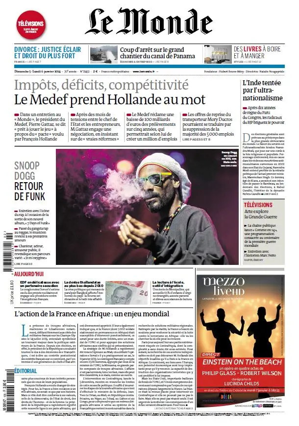 Le Monde & Suppléments du Dimanche 5 et Lundi 6 Janvier 2014