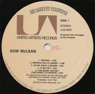 Don McLean - Don McLean (United Artists UAS 5651) (US 1972) (Vinyl 24-96 & 16-44.1)