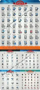 Icon set mobile phone, shopping, communications and analysis business vector 