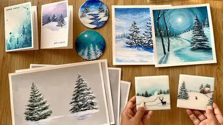How To Paint Snowy Pine Trees - Acrylic Masterclass