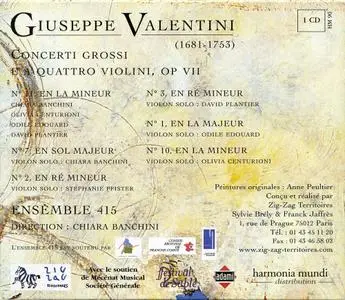 Chiara Banchini, Ensemble 415 - Valentini: Concerti grossi e a quattro violini Opus VII (2002) (Repost)
