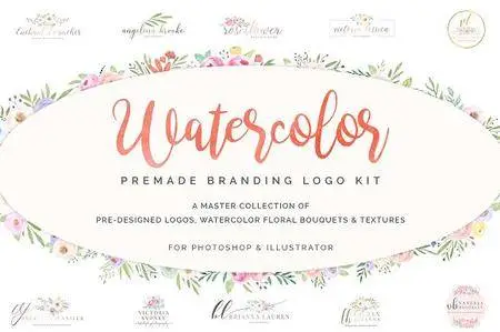 CreativeMarket - Watercolor Premade Branding Logo Kit