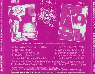 Slowbone - Live At The Greyhound (1972) [Reissue 1993]