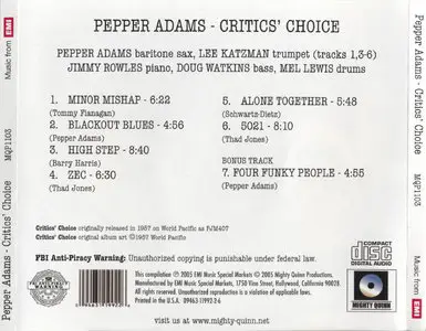 Pepper Adams - Critics' Choice (1957) [Remastered 2005]