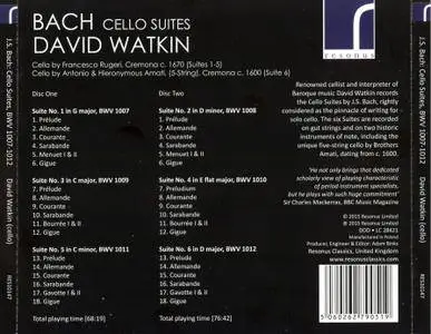 David Watkin - Johann Sebastian Bach: Cello Suites, BWV 1007-1012 (2015) 2CDs