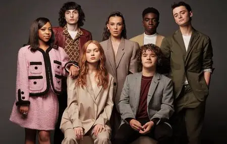 Sadie Sink and ‘Stranger Things’ cast by Erik Carter for Netflix Tudum/NME May 2022/Vogue Singapore May/June 2022