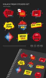 9 Black Friday Stickers Vector Templates Collection