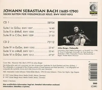 Johann Sebastian Bach- Julius Berger - Sechs Suiten für Violoncello Solo (1997, Wergo # WER 4041-2)