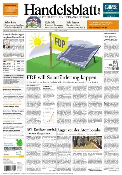 Handelsblatt & FinancialTimesDeutschland vom 01.10.2009