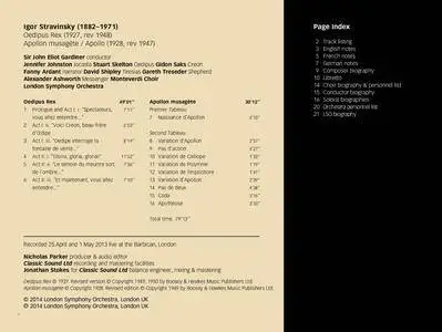 LSO, Gardiner - Stravinsky - Oedipus Rex & Apollon Musagete (2018) {B&W Society of Sound no. 86 Digital Download 16-44.1}