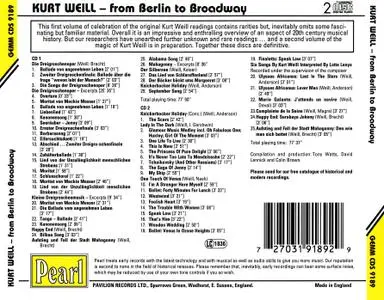 Kurt Weill - Kurt Weill from Berlin to Broadway (1995) {2CD Set, Pearl GEMM CDS 9189}
