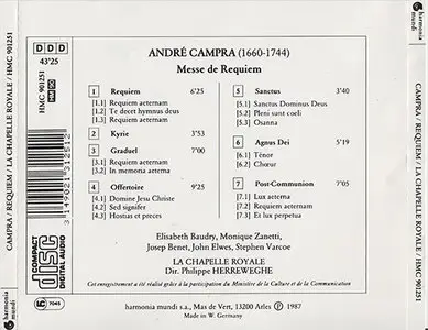 André Campra - La Chapelle Royale Orchestra & Choir / Philippe Herreweghe - Messe de Requiem (1987) [REPOST]