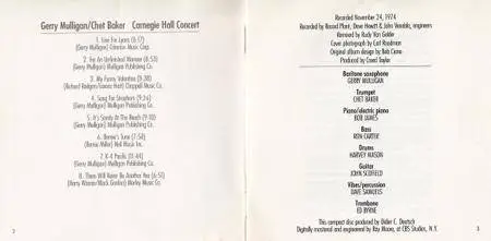 Gerry Mulligan & Chet Baker - Carnegie Hall Concert (1974) {Epic EPC 450554 2 rel 1987}