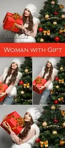 Stock Photo - Woman with Christmas Gift