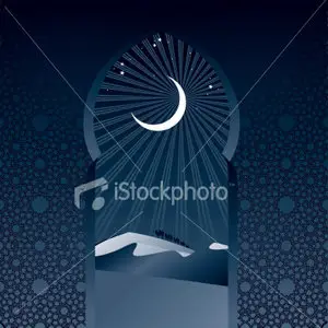 Vector Moroccan doorway view at midnight