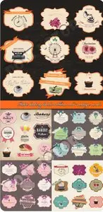 Retro bakery labels ribbons and vintage cards