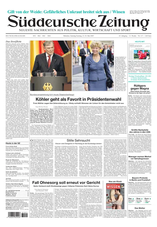Sueddeutsche Zeitung vom 23.05.2009