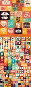 Retro labels badges stamps ribbons marks and typographic design elements vector