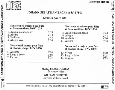 Marc Beaucoudray, William Christie - Johann Sebastian Bach: Sonates pour flûte et clavecin (1997)
