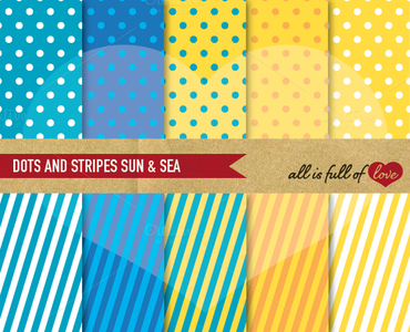 CreativeMarket  - Yellow Blue Illustration Pattern Set