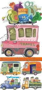 Cartoon car with fruit and vegetables vector