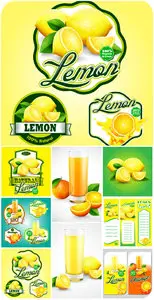 Lemon, orange, vector labels and backgrounds with citrus