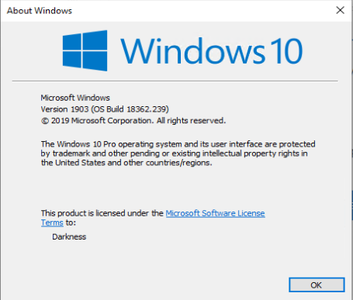 Microsoft Windows 10 Pro VL 1903 (OS Build 18362.239) July 2019