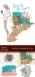 Stock Vector - Sketch Panorama City