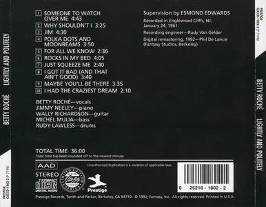 Betty Roche - Lightly and Politely (1961) {Prestige OJCCD-1802-2 rel 1992}