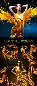 Stock Photo - Beautiful Woman with Yellow Fabric