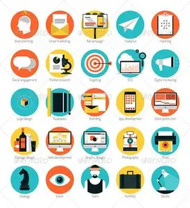 GraphicRiver Marketing and Design Services Flat Icons Set